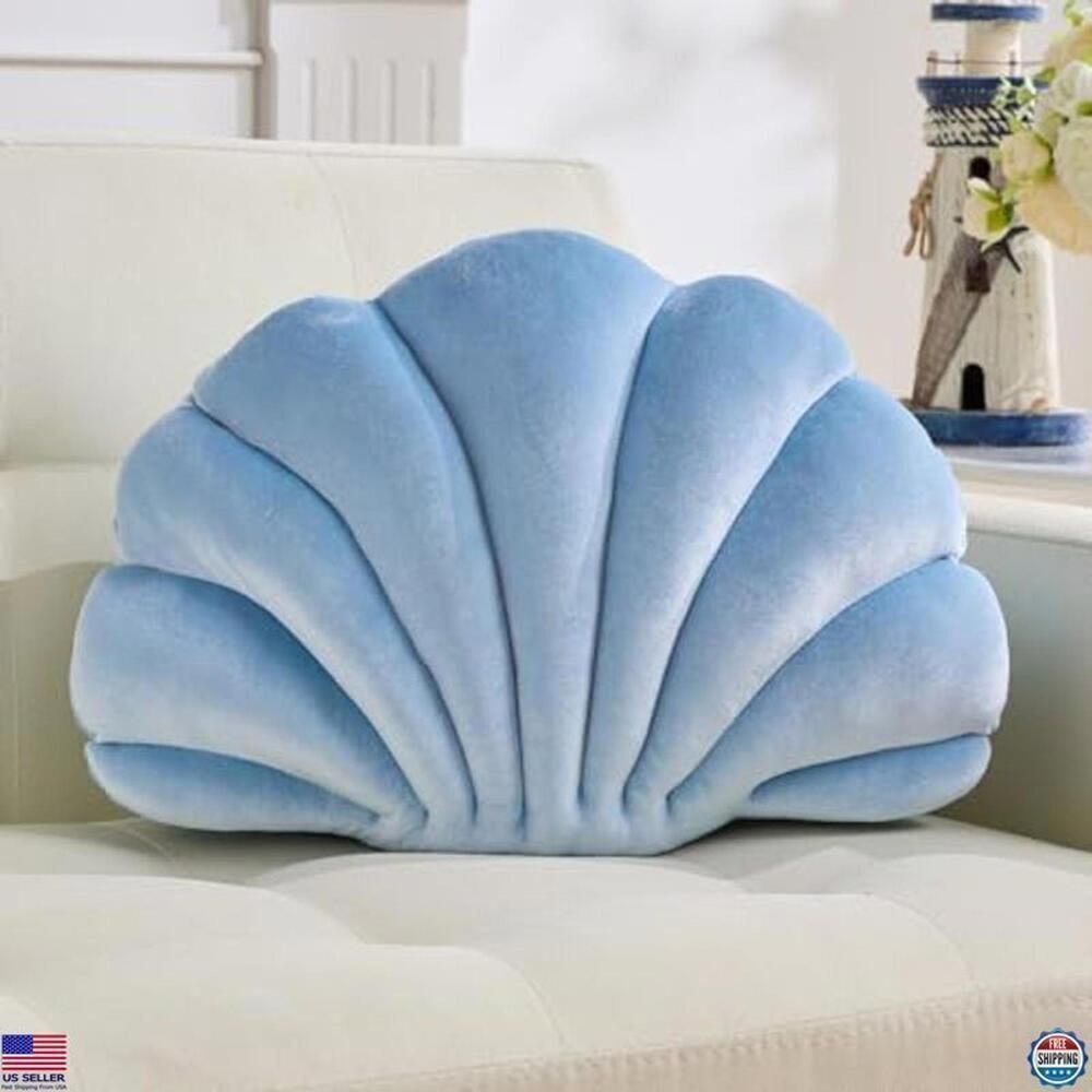 Light Blue Seashell Decorative Pillow 13x10 Inch Cute Throw Pillow for Home